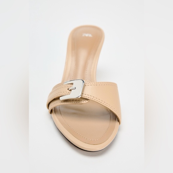 Zara Beige Nude Kitten Heel Sandals Mules *NEW W/Out TAGS* - Picture 3 of 5